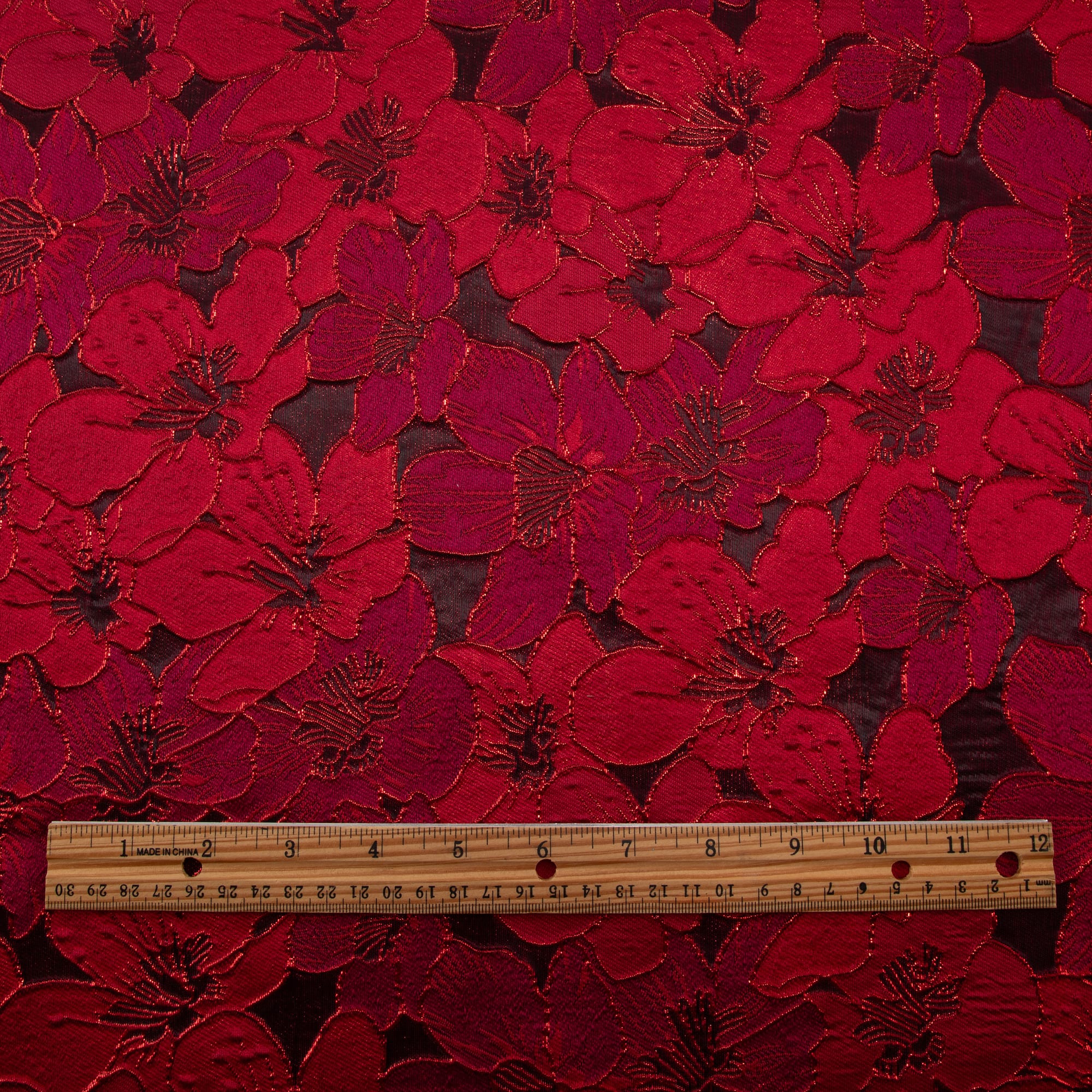 Cosplay by Yaya Han Red Metallic Tonal Floral Brocade Fabric